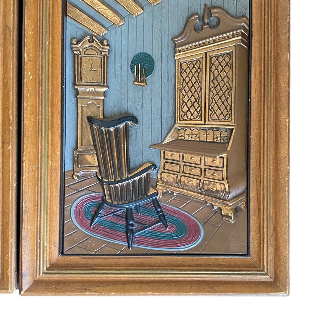 Vintage Hand Colored Turner Accessory Early American Scene 3D Wall Hangings Set - Picture 8 of 16